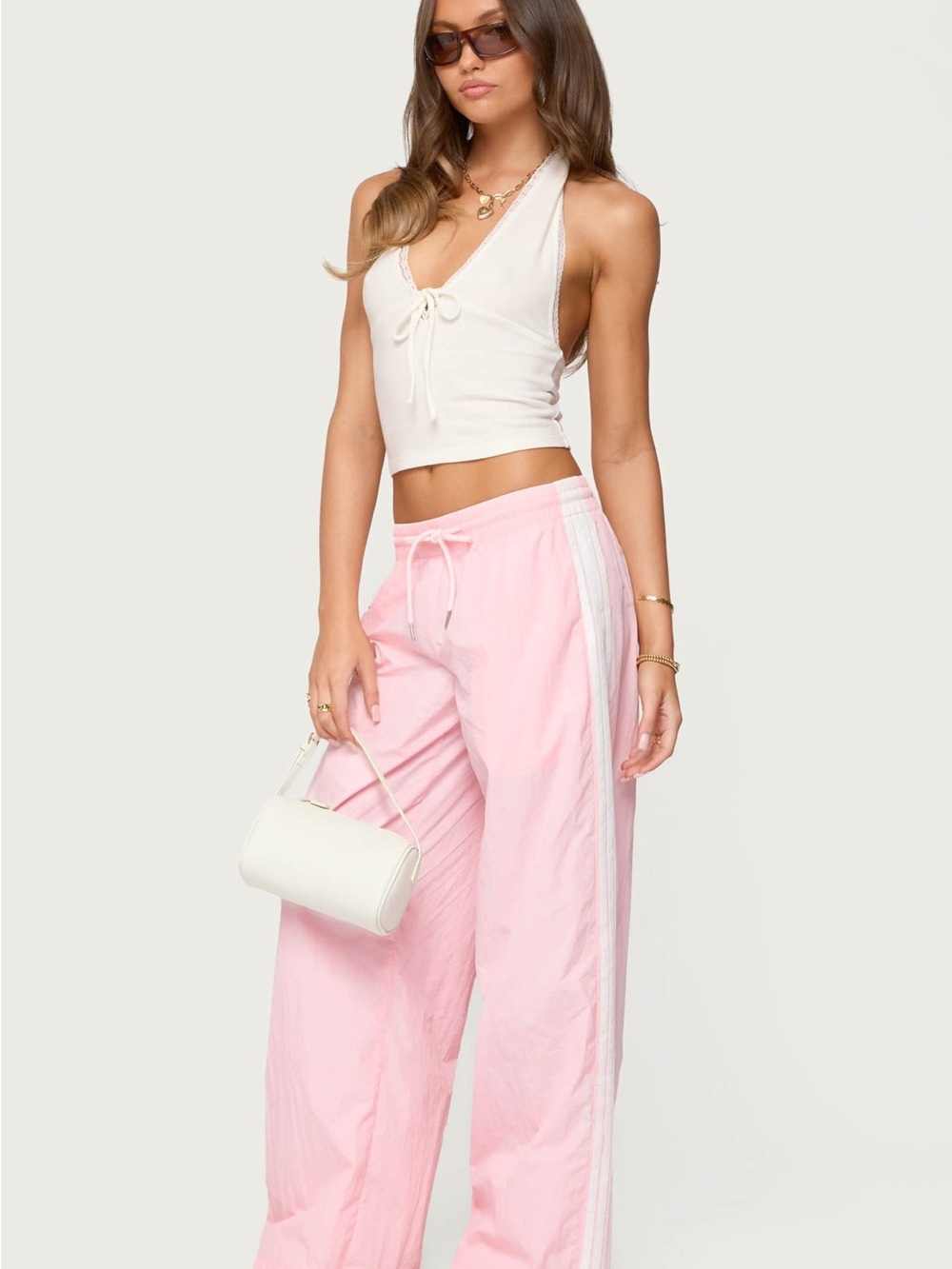 Edikted pink Wide Leg Track Pants in Light Pink size small. NWT